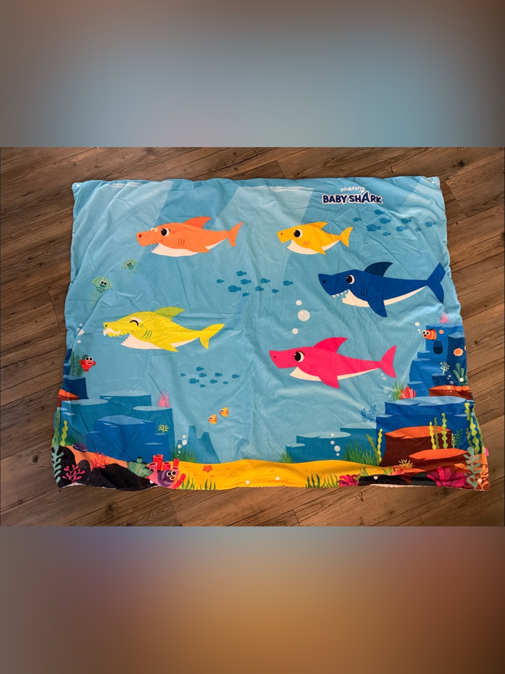 Baby Shark Plush Throw Blanket - Light Blue with Colorful Shark Characters
